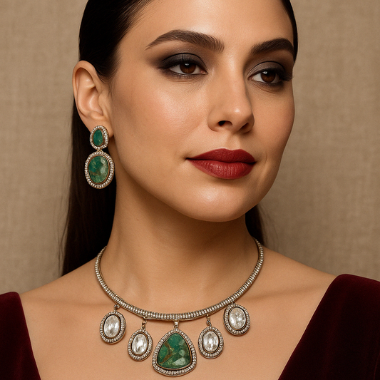 Mosaic Stone Green Necklace Set