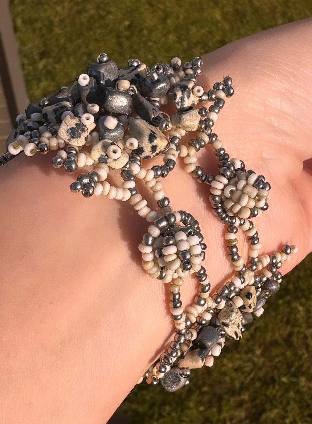 Handmade Gray Stone bracelet — alternate angle