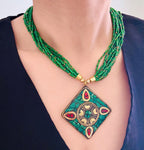 Handcrafted beaded necklace with natural stone beads and gold-plated clasp