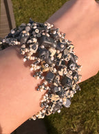 Handmade gray stone bracelet with natural agate beads and stretch band