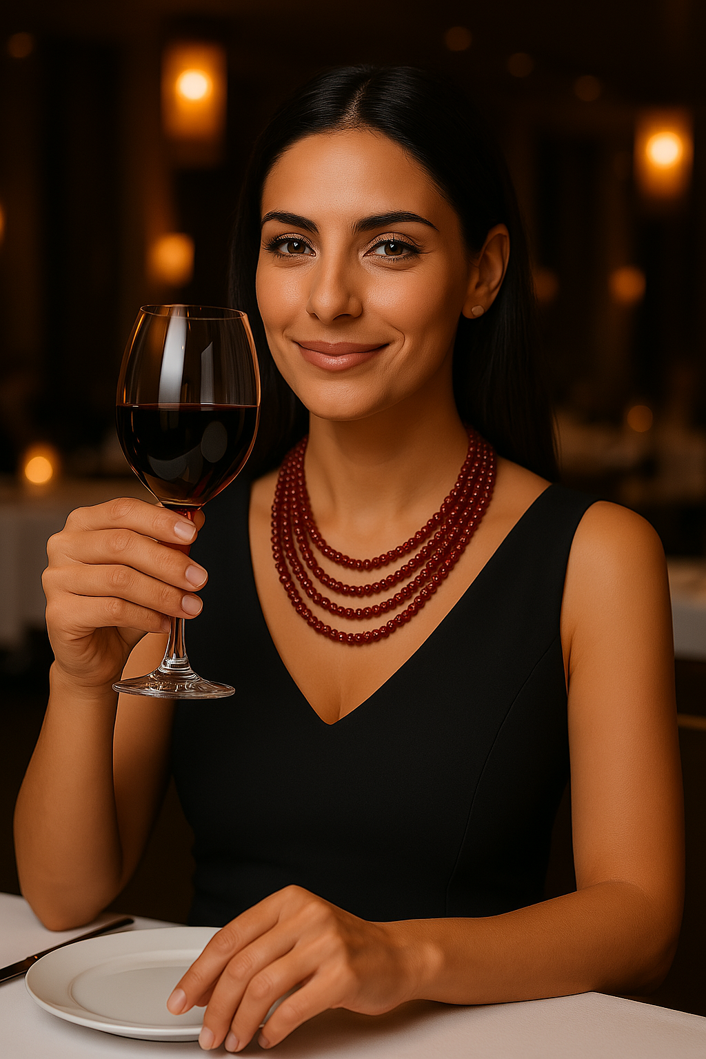 Red onyx beaded necklace with natural stone beads and gold-plated clasp