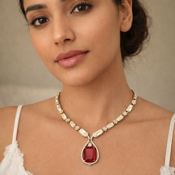 Deep Red Kundan Necklace Set