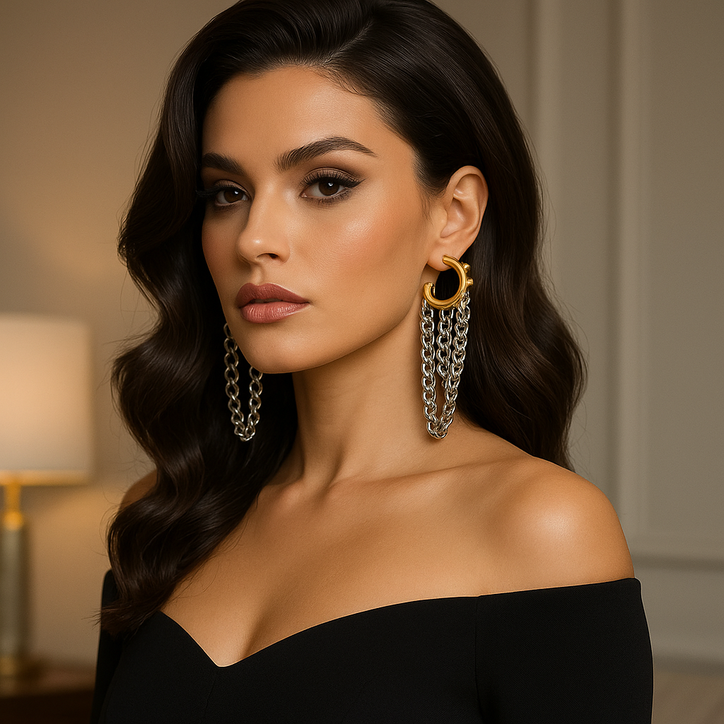 Gold Silver earrings — alternate angle