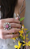 Pink gemstone ring with rose quartz stone and gold-plated band