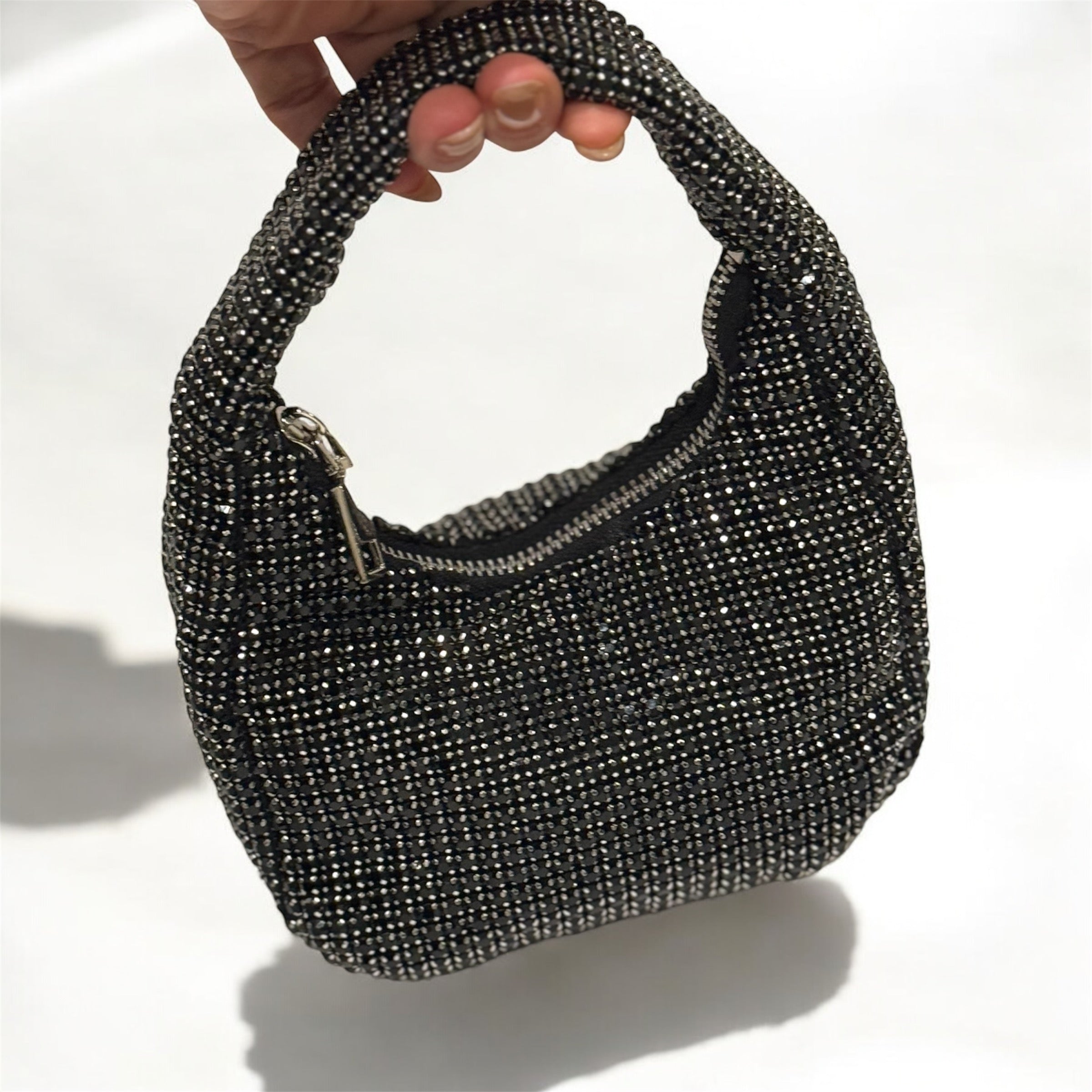 Sparkle rhinestone evening bag with crystal-encrusted surface and chain strap