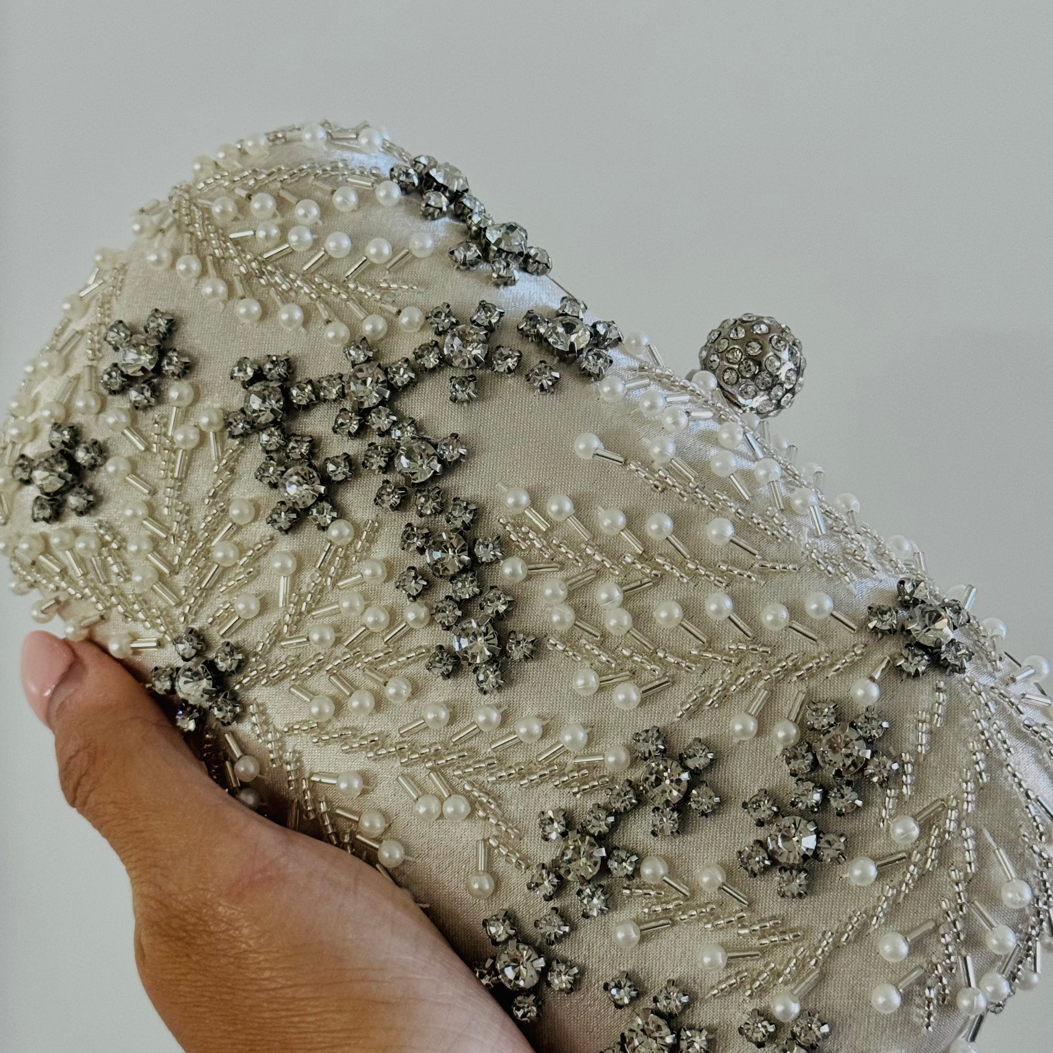 Beaded White Clutch