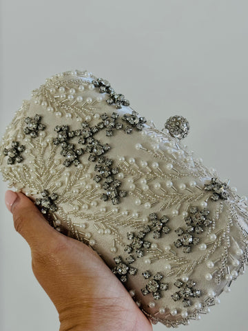 Beaded White Clutch