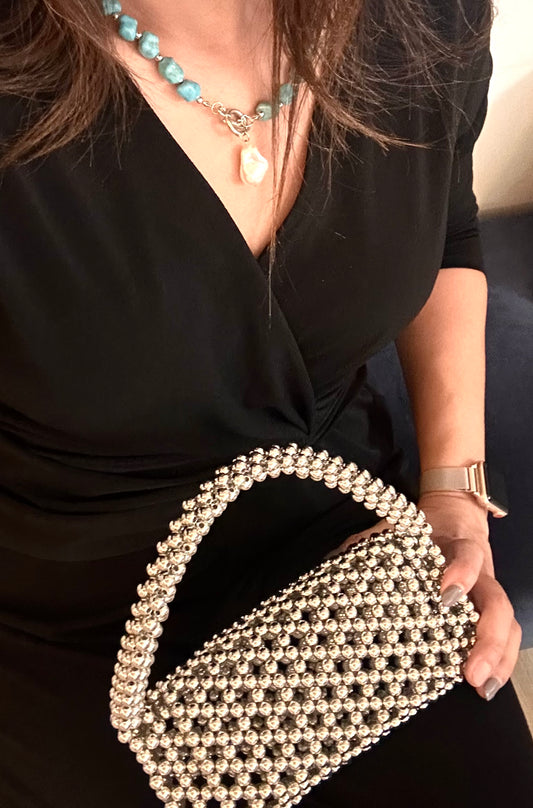 Silver Beaded Bag