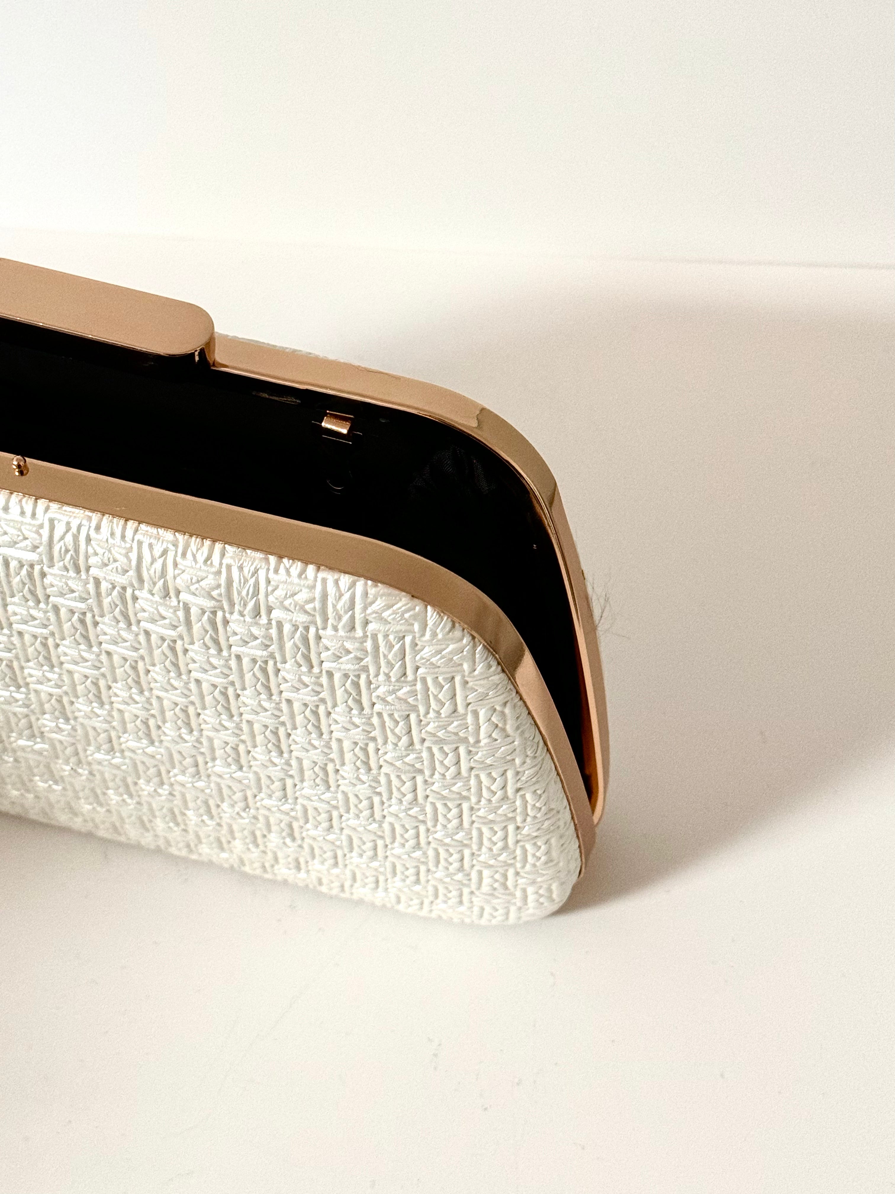 Geometric White Purse — styled view