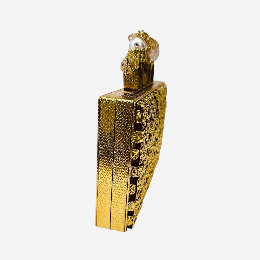 Handcrafted Golden Clutch — close-up