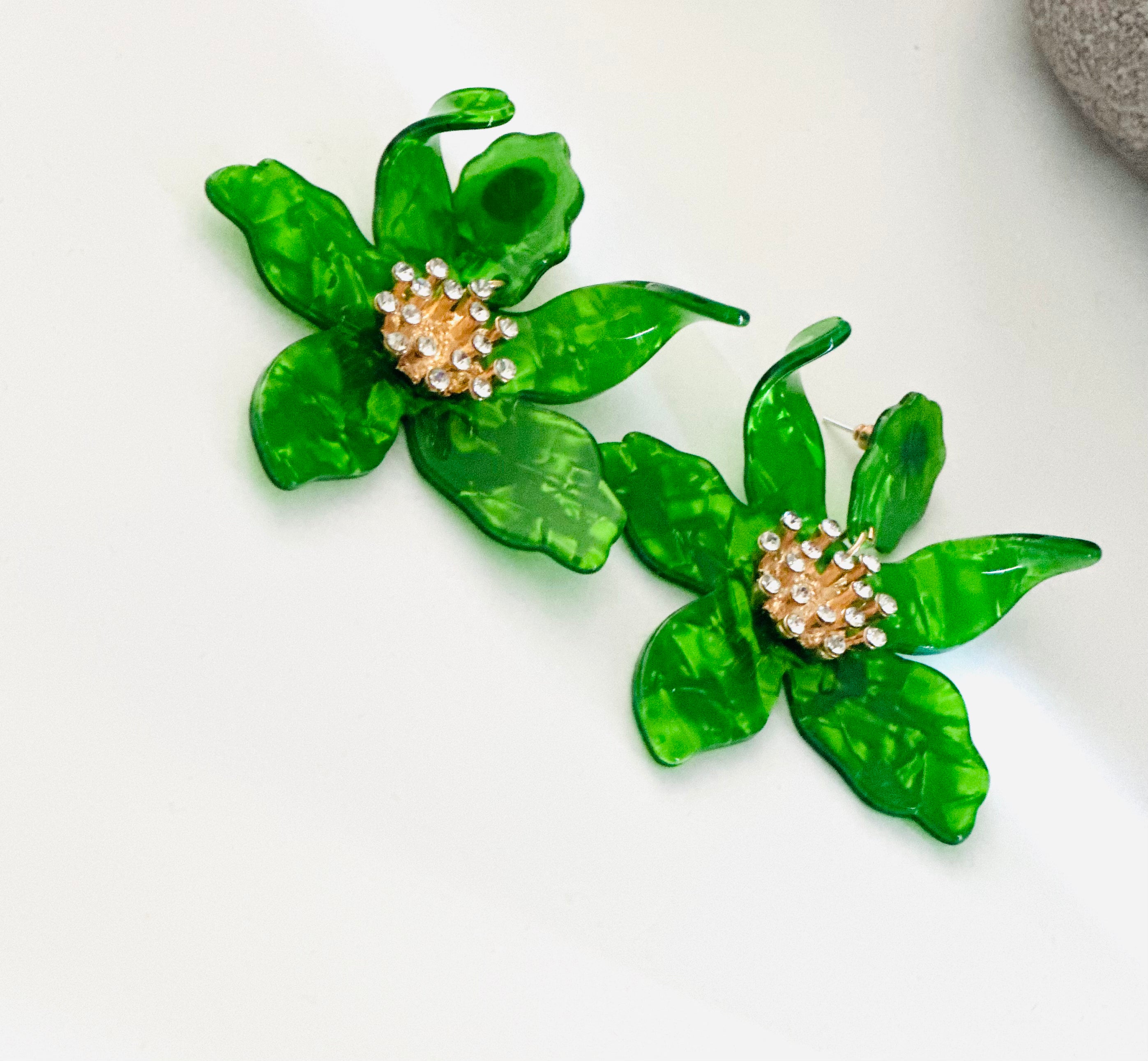 Floral acrylic earrings with colorful petal design and lightweight construction