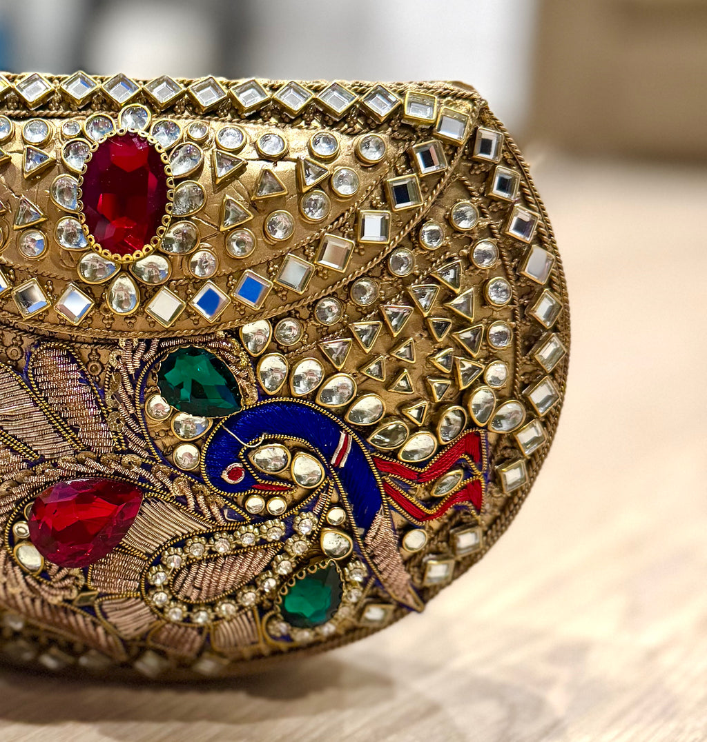 Handcrafted embellished evening purse with beaded and sequin detailing