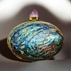 abalone shell mini bag with amethyst stone closure