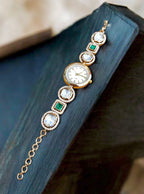 Crystal-embellished watch bracelet with gold-plated band and rhinestone bezel