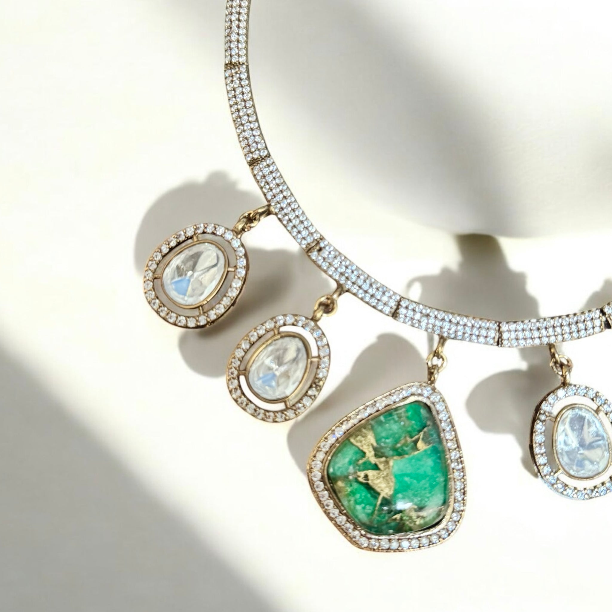 Mosaic Stone Green Necklace Set