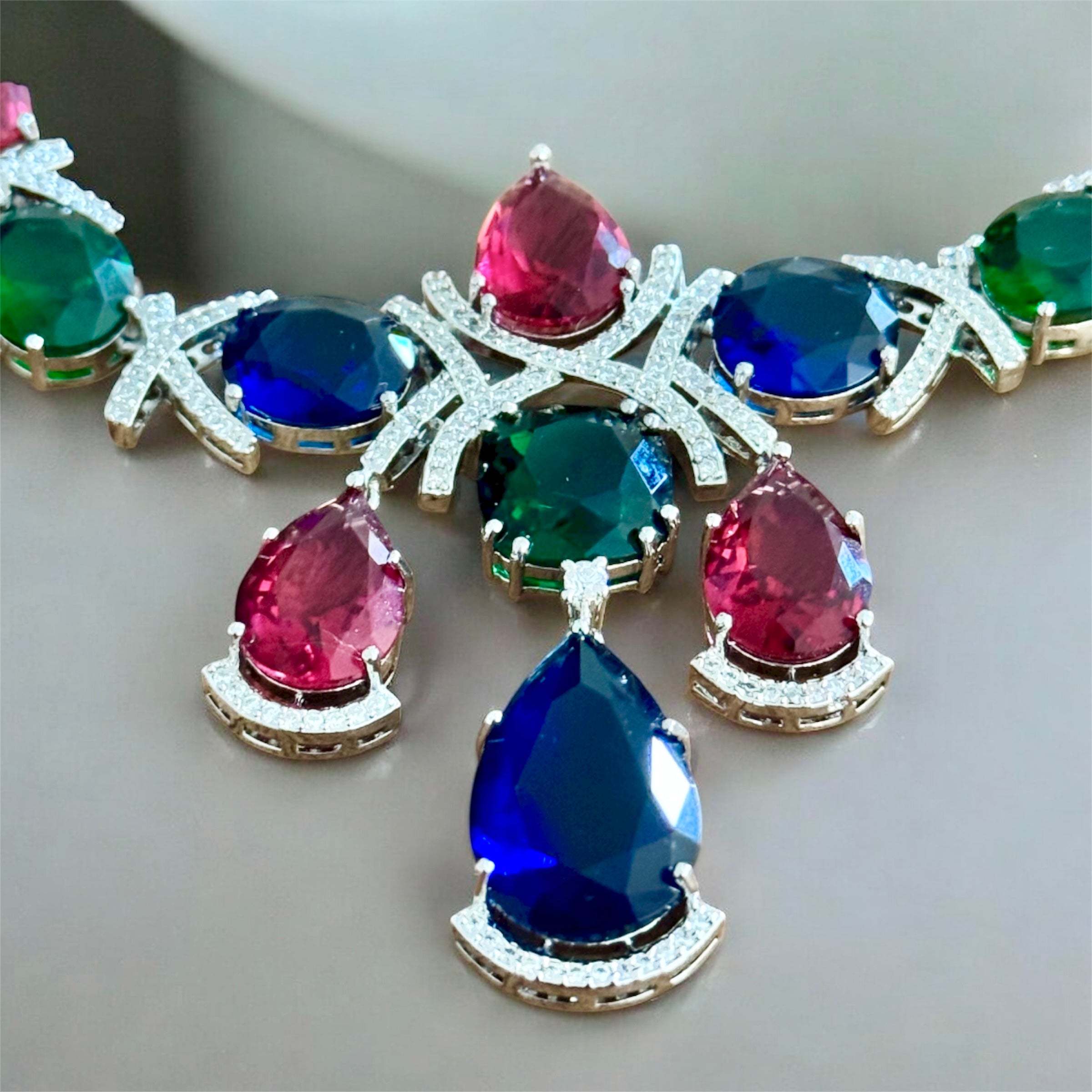Multi color stone necklace set — alternate angle