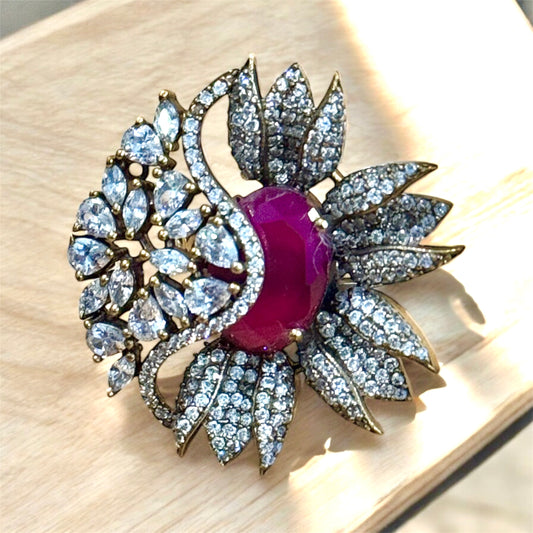 Deep Red Kundan Ring