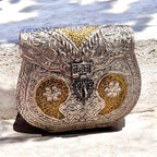 handcrafted two-tone silver gold metal evening clutch