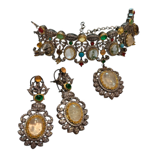 Multi-color Stone Pendant Necklace Set