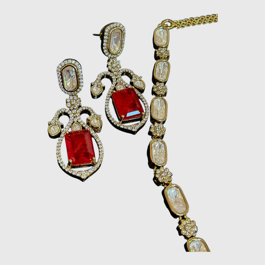 Deep Red Kundan Necklace Set