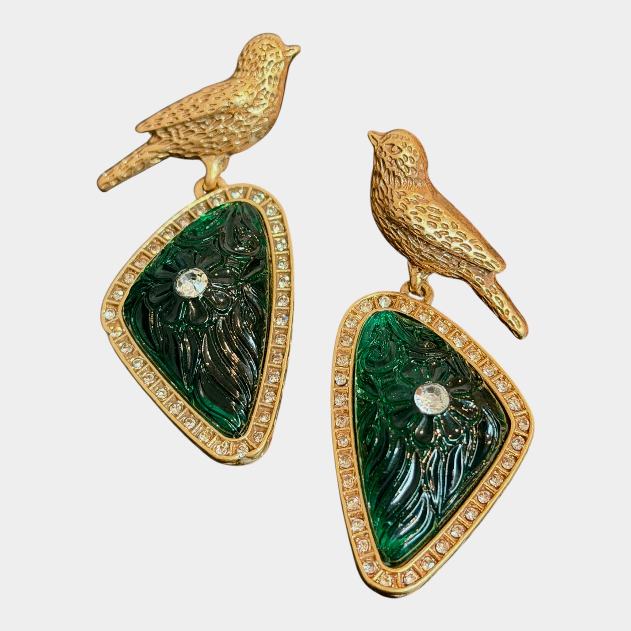 Green Bird Earrings — alternate angle