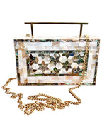 Handcrafted Mother of Pearl Clutch — detail view