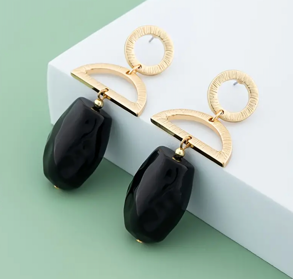 Black Drop Earrings — styled view