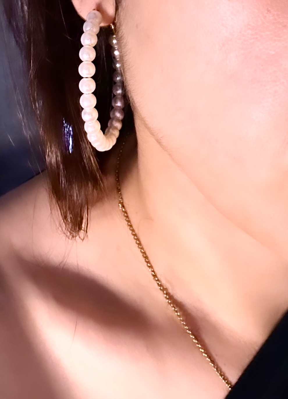 White Pearl Earrings — detail view