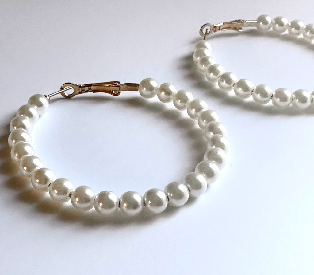 White Pearl Earrings — styled view