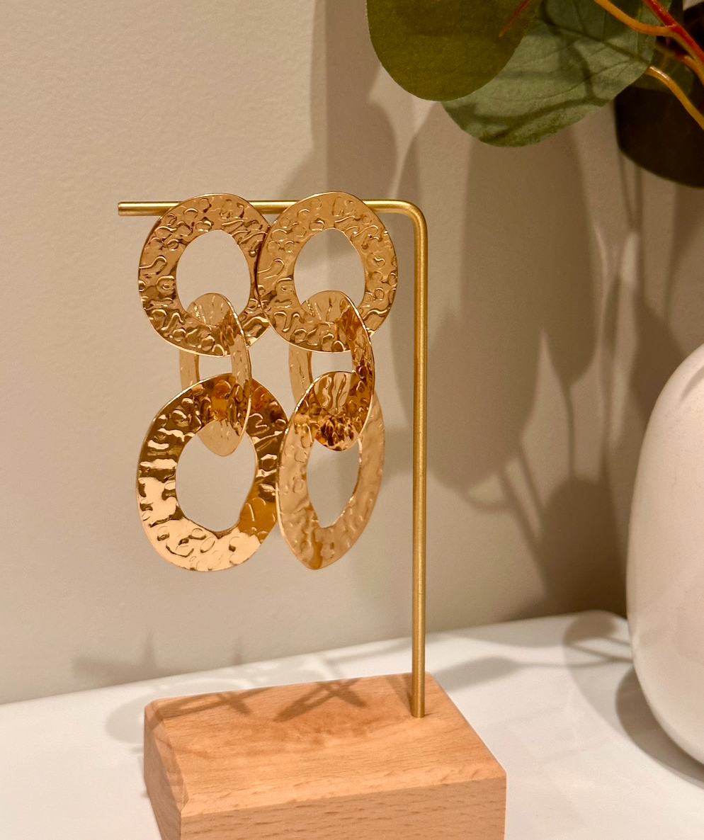 Ramala drop earrings with layered gold-plated discs and artisan detailing