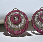 Pink stone drop earrings with rose-toned gems and gold-plated hooks