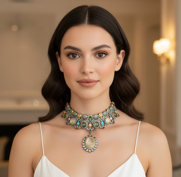 Multi-color Stone Pendant Necklace Set