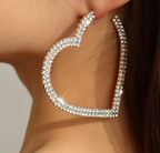 Rhinestone heart earrings with crystal-encrusted heart shape and gold-plated hooks