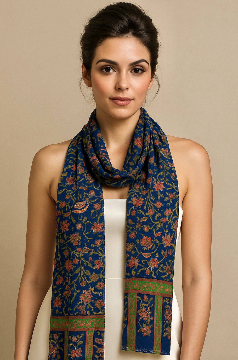 Hand-embroidered pashmina shawl scarf with intricate floral needlework