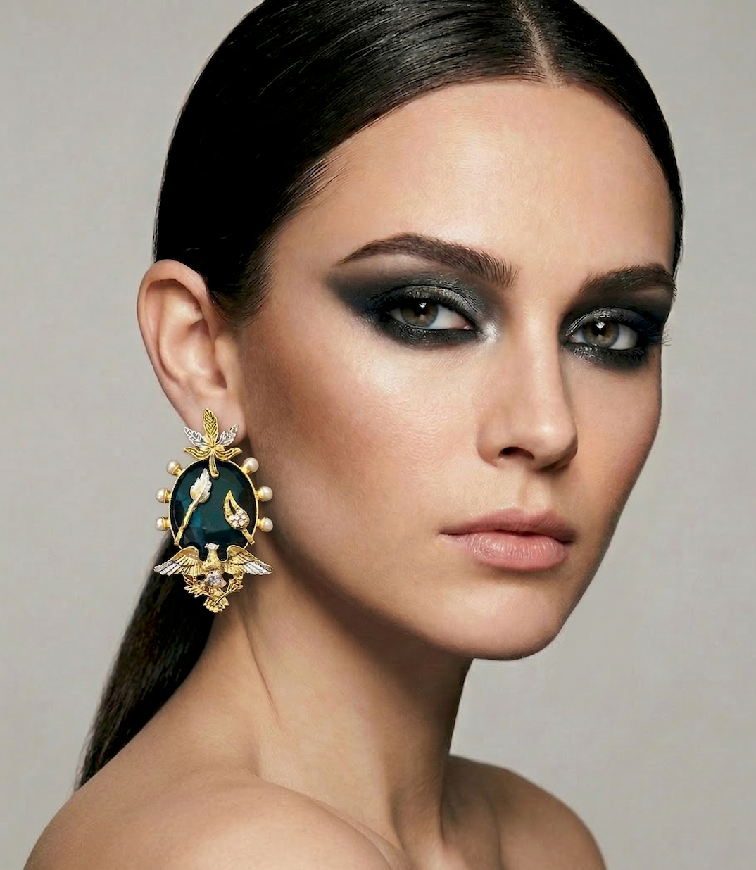 Handcrafted black dangle drop earrings with artisan gold-plated detailing