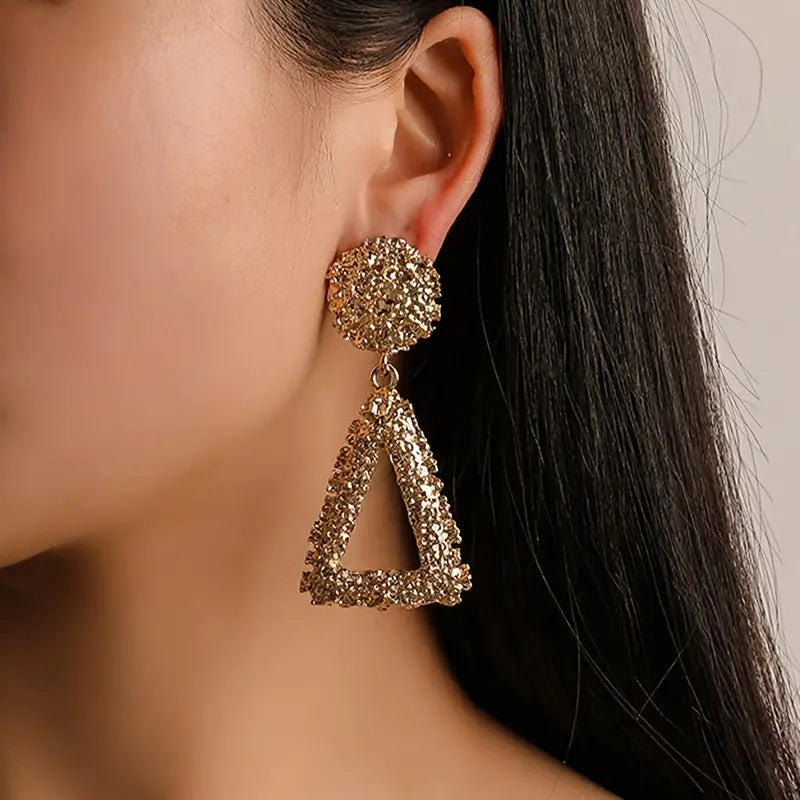 Frosted triangle earrings with geometric translucent design and gold-plated hooks