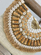 Santorini shell clutch with natural seashell mosaic and gold-plated frame