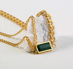 Green zircon pendant necklace with emerald-toned stone and gold-plated chain