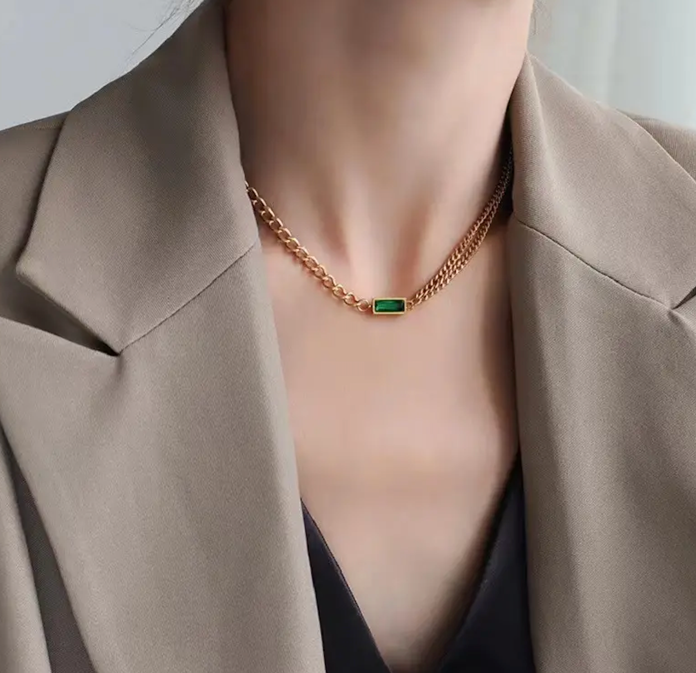Green Zircon Necklace — styled view