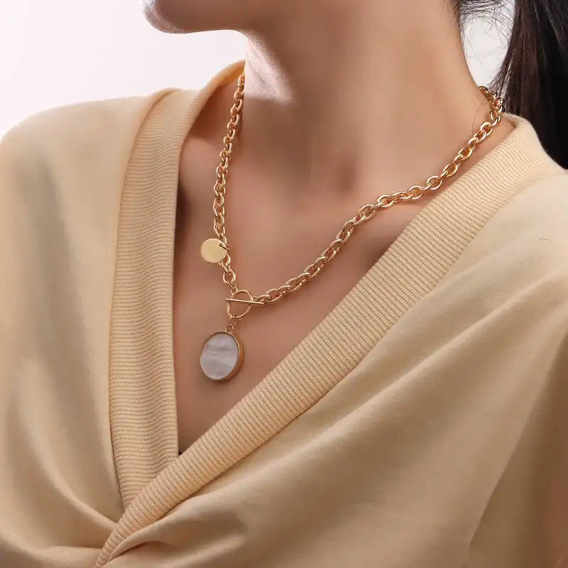 Mother of Pearl Chain Necklace — alternate angle